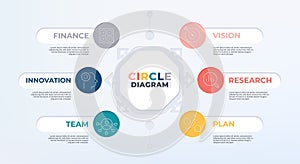 6 step circular diagram template. Business circular infographic
