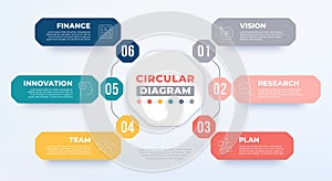 6 step circular diagram template. Business circular infographic with icon