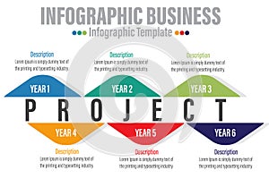 6 Step Modern Timeline diagram with Project, presentation vector infographic. Infographic template for business.