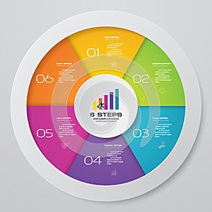 6 steps cycle chart infographics elements.