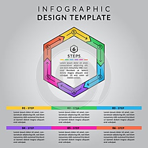 6 steps info graphic design template. Modern infographic template. 6 steps of infographic can be used for business purpose.