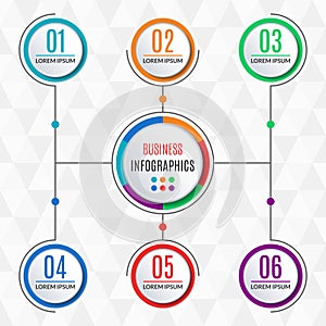 6 steps infographics for business presentation. Circle infographic template with 6 options, levels, parts, or processes. Diagram,