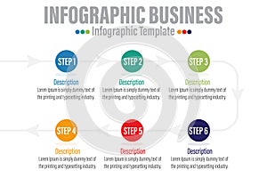 6 Steps Modern Timeline diagram with arrows, presentation vector infographic. Infographic template for business.