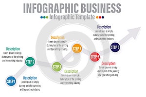 6 Steps Modern Timeline diagram with roadmap and circles. Infographic template for business.