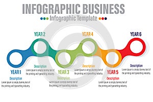 6 Steps Modern Timeline diagram with workflow and circles presentation vector infographic. Infographic template for business.