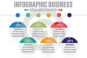 6 Steps Modern Timeline diagram with workflow and circles presentation vector infographic. Infographic template for business.