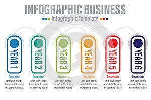 6 Steps Modern Timeline diagram with workflow presentation vector infographic. Infographic template for business.