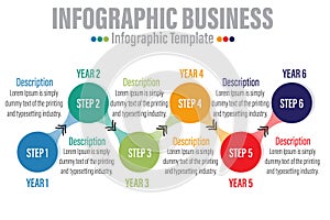 6 Steps Modern Timeline diagram with workflow presentation vector infographic. Infographic template for business.