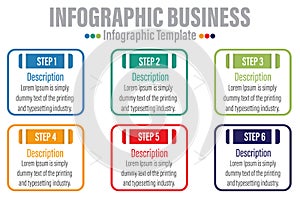 6 Steps Modern Timeline diagram with workflow presentation vector infographic. Infographic template for business.