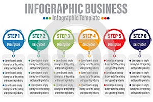 6 Steps and Six 6 option Business data Process chart. diagram with steps, options, parts or processes. business template for
