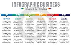 6 Steps, Six 6 option Colorful Chart Infograph Steps Template With Numbers