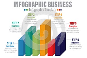 6 Steps or six option Vector creative infographic of columns bar chart with seven options. Modern comparison business table