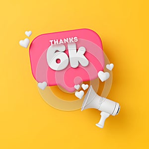 6 thousand followers social media thanks banner. 3D Rendering