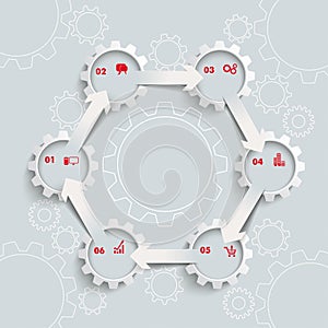 6 White Gears 6 Arrows Cycle Hexagon