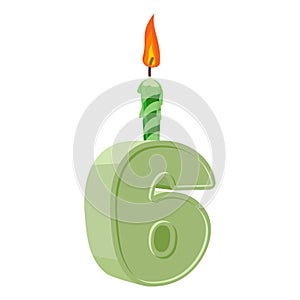 6 years birthday. Number with festive candle for holiday cake. s