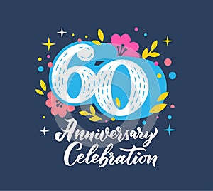 60 anniversary celebration flat vector greeting card template