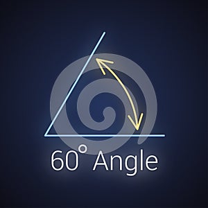 60 degree angle neon icon, isolated icon with angle symbol and text