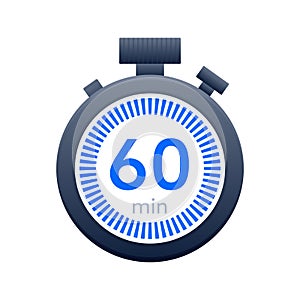 60 min timer and Stopwatch icons. Countdown symbol. Kitchen timer icon. Vector illustration