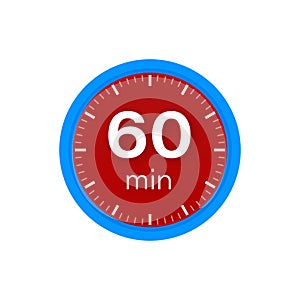 The 60 minutes, stopwatch vector icon. Stopwatch icon in flat style on a white background. Vector stock illustration.
