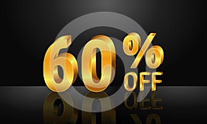 60% off 3d gold on dark black background, Special Offer 60% off, Sales Up to 60 Percent, big deals, perfect for flyers, banners, a
