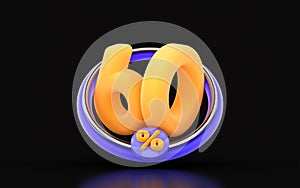 60 percent discount in ring circle on dark background 3d render concept