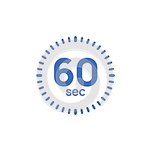 60 second timer clock. 60 sec stopwatch icon countdown time digital stop chronometer