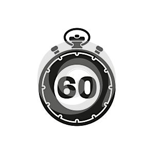 The 60 seconds, minutes stopwatch icon. Clock and watch, timer, countdown symbol. UI. Web. Logo. Sign. Flat design. App.