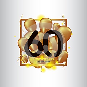 60 Year Anniversary Black Gold Balloon Vector Template Design Illustration