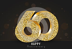 60 - year happy anniversary banner. 60th anniversary gold logo on dark background.