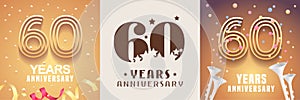 60 years anniversary set of vector icon, symbol. Graphic design element