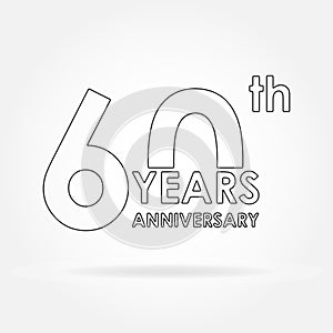 60 years anniversary sign or label. Template for celebration and congratulation design. Outline vector illustration of 60th annive