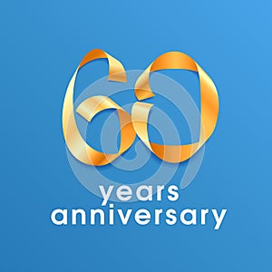 60 years anniversary vector icon, logo. Design element with golden ribbony