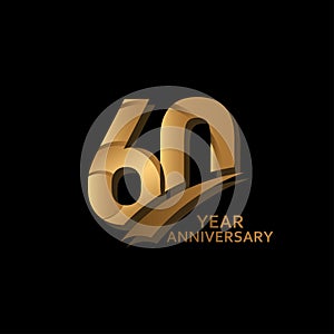 60 Years Gold Elegant Anniversary Celebration Vector Template Design Illustration