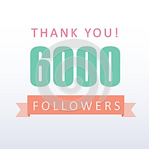 6000 followers Thank you number with banner- social media gratitude