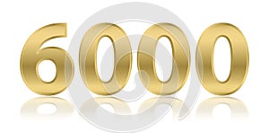 6000 golden number with reflection, vector illustration