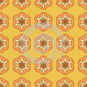 60s 70s mid century retro vintage abstract flowers pattern background, seamless wallpaper, vector illustration