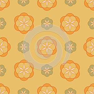 60s 70s mid century retro vintage abstract flowers pattern background, seamless wallpaper, vector illustration