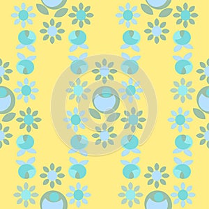 60s Style Floral In Aqua Blue And Lemon Yellow