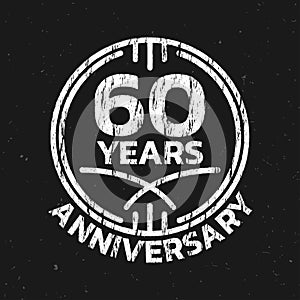 60th Anniversary logo or icon. 60 years round stamp design with grunge, rough texture. Birthday celebrating, jubilee