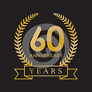 60th anniversary years laurel wreath retro gold color