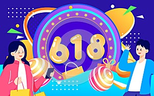 618 shopping festival background, stage set, big sale abstract colorful background