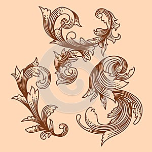619. damask engraving ornamental elements vector illustration