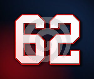 62 American Football Classic Sport Jersey Number in the colors of the American flag design Patriot, Patriots 3D illustration
