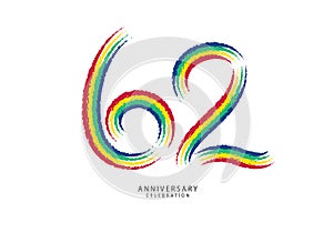 62 years anniversary celebration logotype colorful line vector, 62th birthday logo, 62 number design, anniversary template,