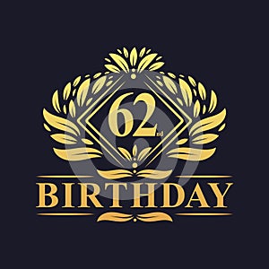 62 years Birthday Logo, Luxury Golden 62nd Birthday Celebration