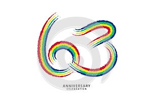 63 years anniversary celebration logotype colorful line vector, 63th birthday logo, 63 number design, anniversary template,