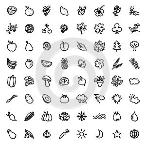 64 black and white hand drawn icons