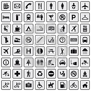 64 different icons, pictogram - grey