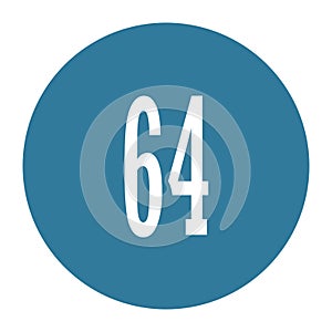 64 numeral logo with round frame in blue color