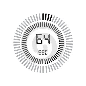 The 64 seconds icon, digital timer. clock and watch, timer, countdown symbol isolated on white background, stopwatch vector icon